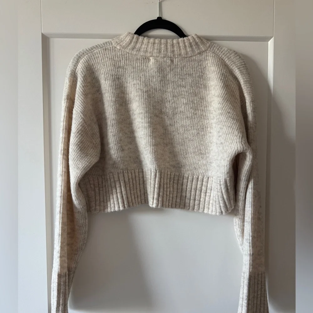 NWT BO + TEE Ribbed Knit Cropped Sweater in Cream Marl SMALL - Picture 9 of 9